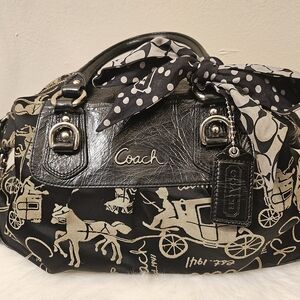 Coach Black and Tan Satchel with Polka Dot Scarf